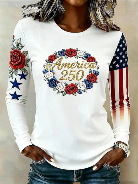 Casual Floral Crew Neck Long Sleeve T-shirt