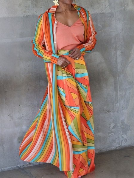 

Urban Striped Printing Shirt Collar Shirt, Orange, Blouses and Shirts