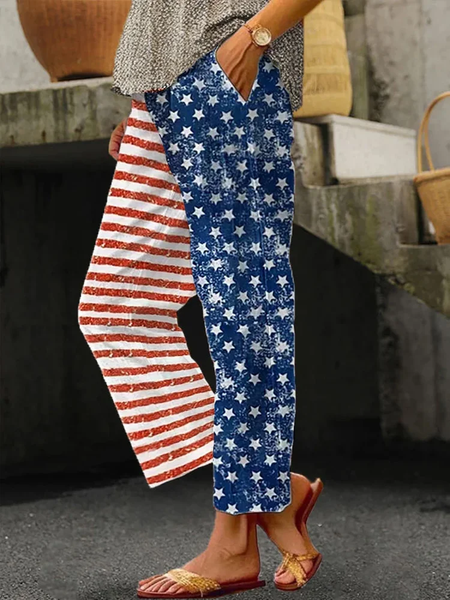 

Women Independence Day (Flag) Long Pants Casual Spring/Fall Trousers, As picture, Pants