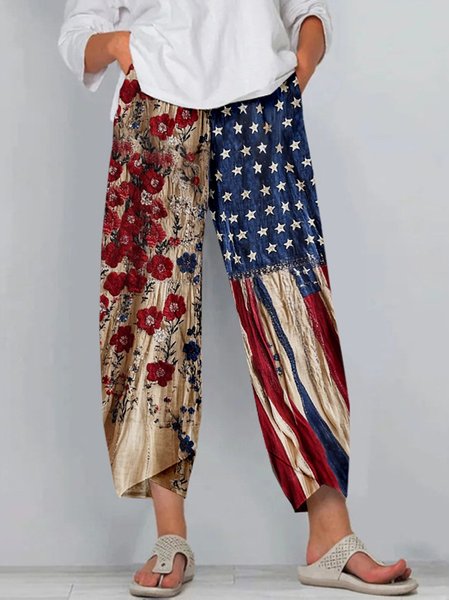 Women Floral Ankle Pants Pants Vintage Spring/Fall Trousers