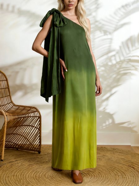

Elegant Ombre Printing One Shoulder Maxi Dress, Green, Maxi Dresses