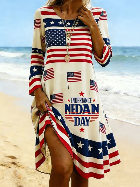 

Women America Flag Spring/Fall Dress Crew Neck Long Sleeve Fit & Flare Dress A-Line Dress, As picture, Dresses