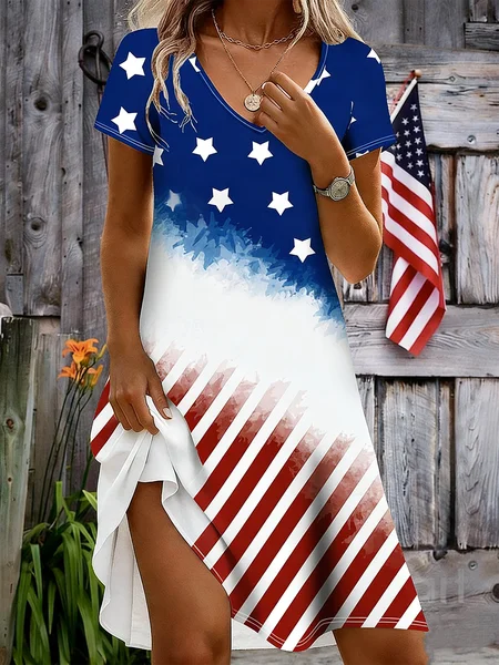 

Women Floral Summer Dress V Neck Short Sleeve A-Line Dress, As picture, Dresses