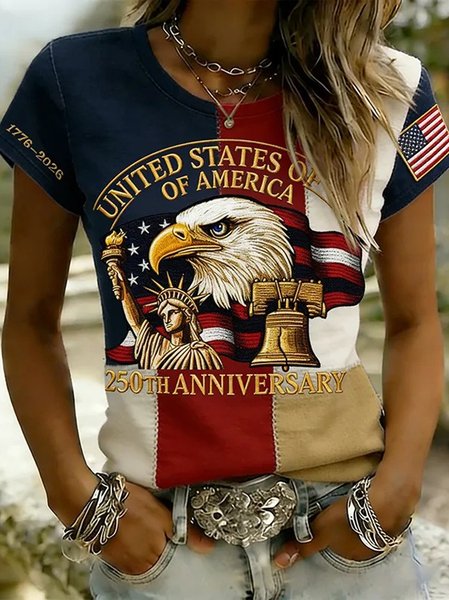 

Vintage 3D Printing Crew Neck Short Sleeve T-shirt, As picture, T-shirts