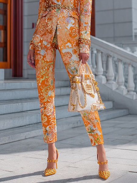 

Urban Random Print Printing Straight Pants, Orange, Pants