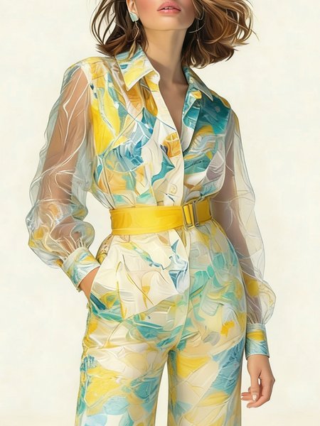 

Urban Tropical Printing Shirt Collar Shirt, As picture, Blouses and Shirts