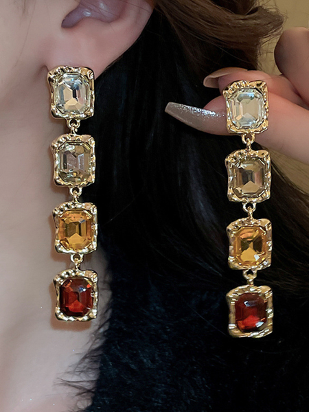 

Diamond-Encrusted Square Earrings, As picture, Earrings