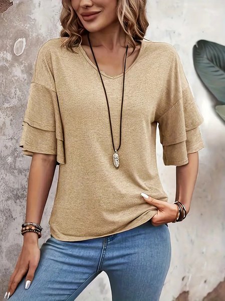 Elegant Plain V Neck Half Sleeve T-shirt