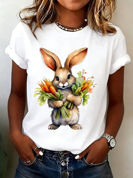 

Casual Easter (rabbit) Crew Neck Short Sleeve T-shirt, White, T-shirts