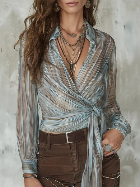 

Urban Striped Printing Shirt Collar Shirt, As picture, Blouses and Shirts