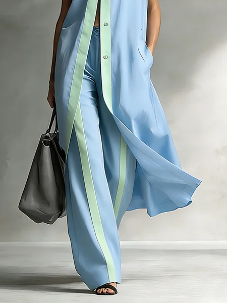 

Urban Color Block Split Joint Straight Pants, Blue, Pants