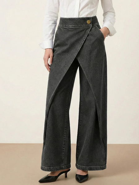 Denim Look High Waist Wide Leg Going Out Pants