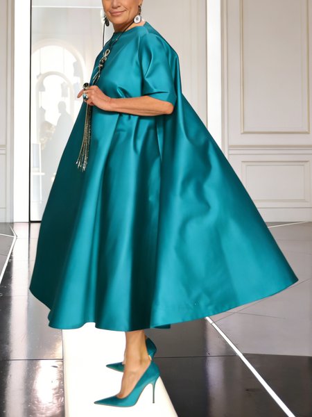 

Elegant Plain Loosen Crew Neck Midi Dress, As picture, Maxi Dresses