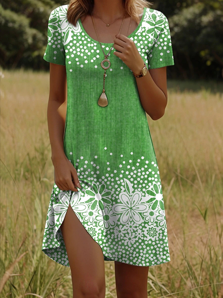 

Women Floral Summer Dress Crew Neck Short Sleeve Fit & Flare Dress A-Line Dress, Green, Dresses