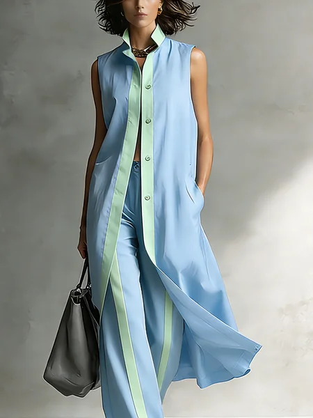 Urban Color Block Split Joint Shirt Collar Shirt