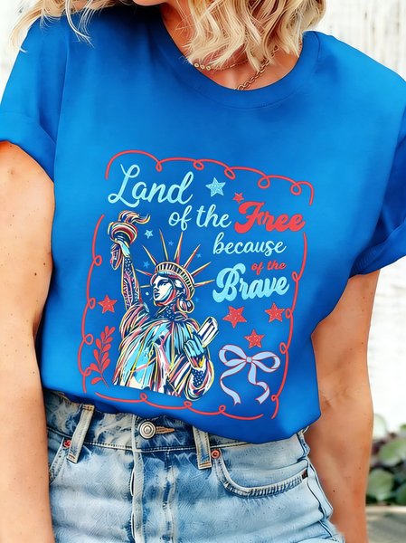 

Casual Text Letters Crew Neck Short Sleeve T-shirt, Blue, T-shirts