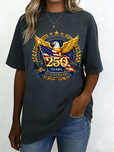 

Casual Text Letters Crew Neck Short Sleeve T-shirt, As picture, T-shirts