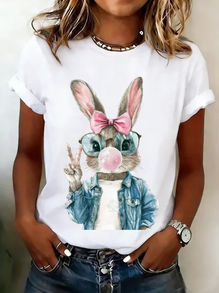 

Casual Easter (rabbit) Crew Neck Short Sleeve T-shirt, White, T-shirts