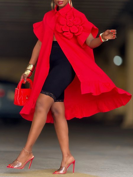 

Cotton Urban Plain 3D Floral Shirt Collar Shirt, Red, Blouses and Shirts