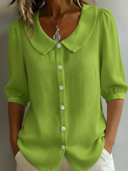 Crew Neck Short Sleeve Plain Regular Loose Shirt For Women