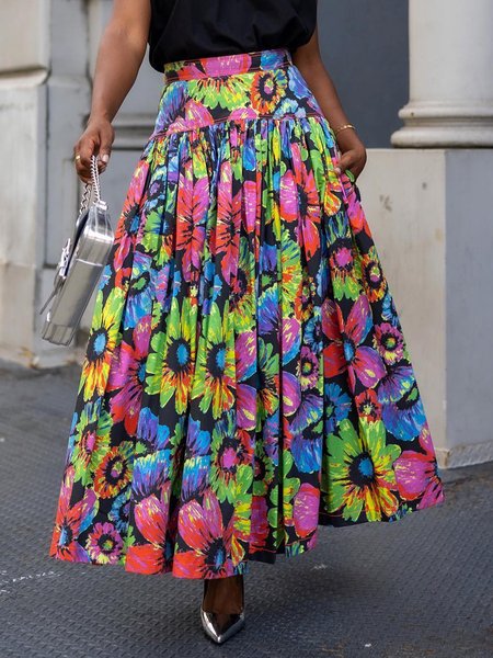 

Vacation Printing Floral Maxi Skirt, As picture, Skirts