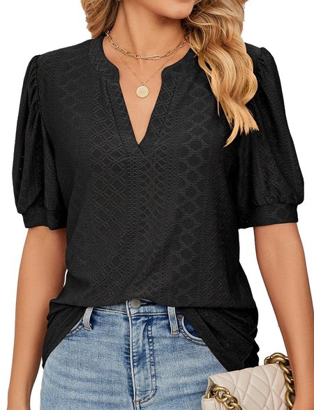 Elegant Plain V Neck Short Sleeve T-shirt