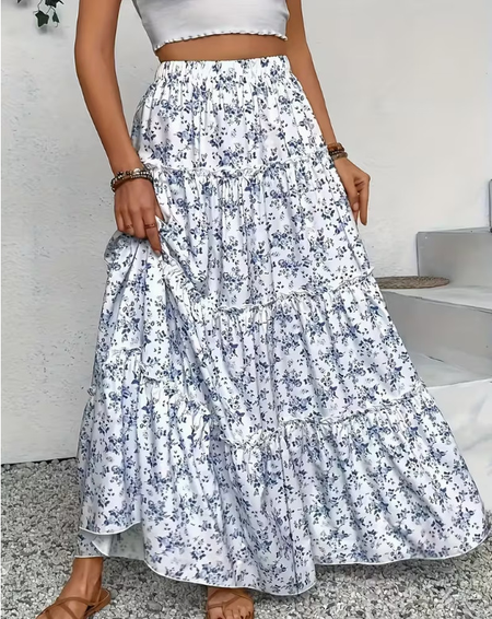 Casual Floral A-Line High Waist Maxi Skirt