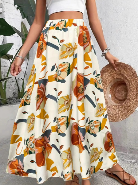 

Casual Floral A-Line High Waist Maxi Skirt, Yellow, Skirts