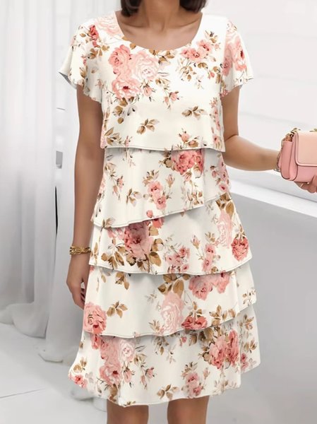 

Women Floral Summer Dress Crew Neck Short Sleeve Fit & Flare Dress A-Line Dress, Apricot, Dresses