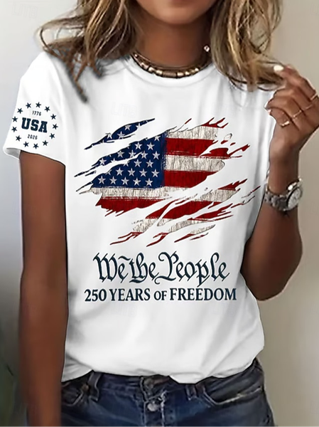 

Vintage America Flag Crew Neck Short Sleeve T-shirt, White, T-shirts