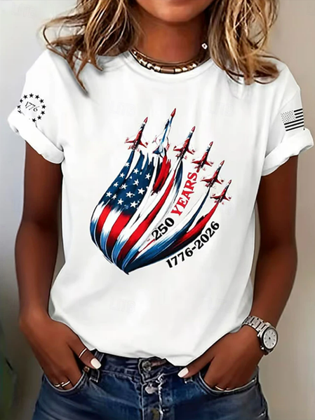 

Casual Independence Day (Flag) Crew Neck Short Sleeve T-shirt, White, T-shirts