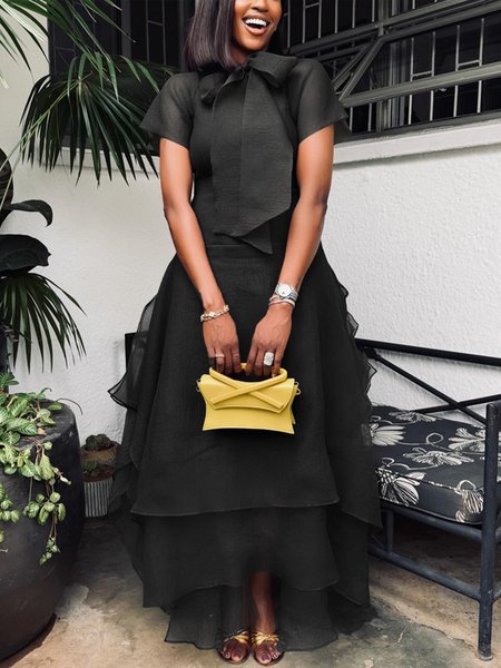 Elegant Plain Folds Maxi Dress