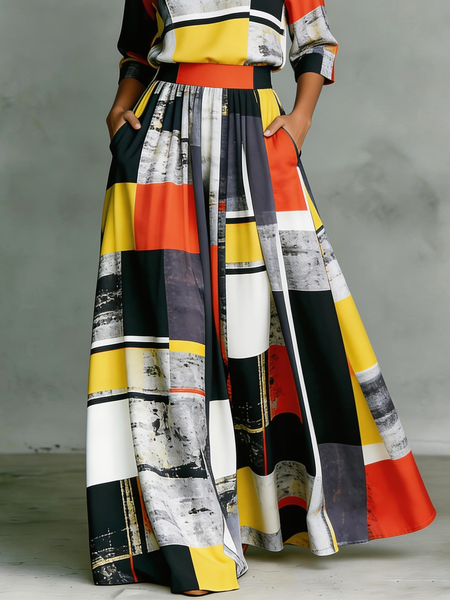 

Urban Geometric Maxi Skirt, As picture, Skirts