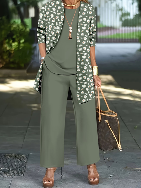 Women Floral Printing Matching Outfit Daily Long Sleeve Casual Spring/Fall Multi-Piece Set Matching Set