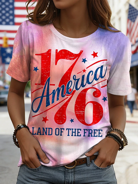 Casual Text Letters Crew Neck Short Sleeve T-shirt