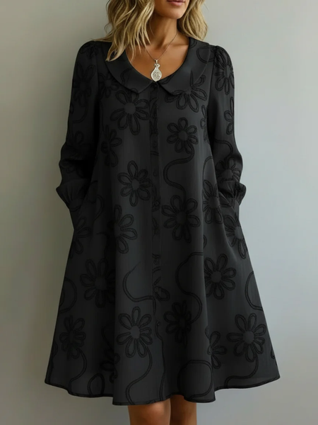 Women Floral Spring/Fall Dress Shirt Collar Long Sleeve Shirt Dress A-Line Dress
