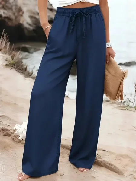 

Women Plain Long Pants Casual Spring/Fall Trousers, Navyblue, Pants