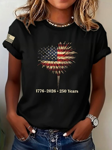 Casual Independence Day (Flag) Crew Neck Short Sleeve T-shirt