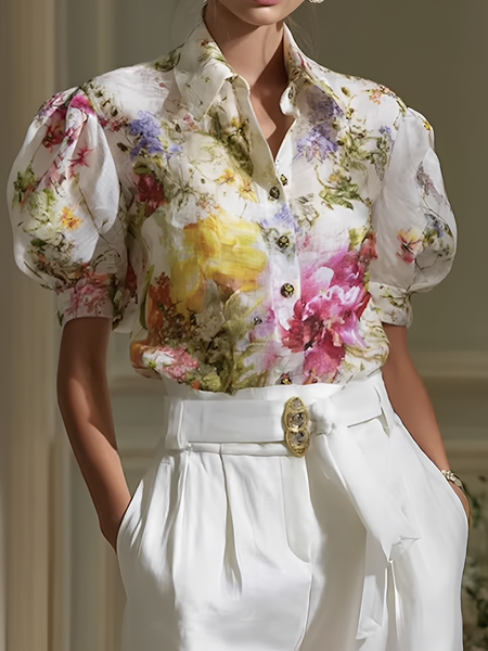 

Urban Floral Shirt Collar Shirt, As picture, Blouses and Shirts