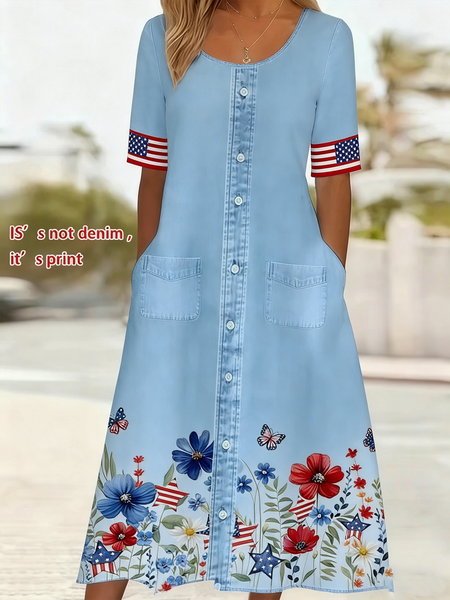 

Women Floral Summer Dress Crew Neck Half Sleeve Shirt Dress A-Line Dress, Color2, Dresses