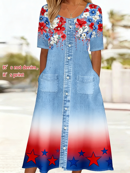 

Women Floral Summer Dress Crew Neck Half Sleeve Shirt Dress A-Line Dress, Color2, Dresses