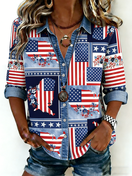 

Long Sleeve Geometric Regular Micro-Elasticity Loose Shirt For Women, Color2, Shirts