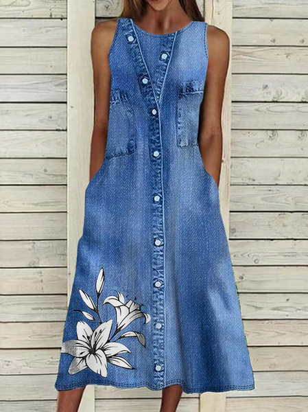 Women Floral Summer Dress Sleeveless Tank A-Line Dress