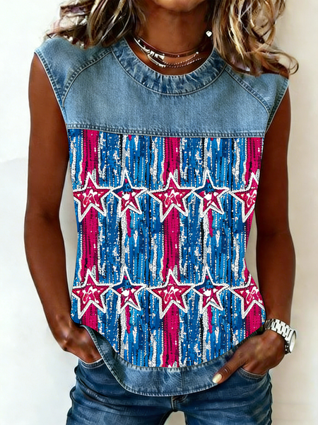 Vintage Crew Neck Gradient Pattern Tank Top