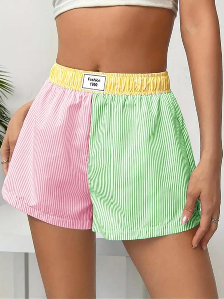 Casual Striped High Waist Straight Pants Shorts