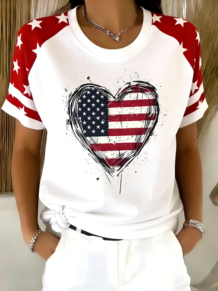 Elegant America Flag V Neck Short Sleeve T-shirt
