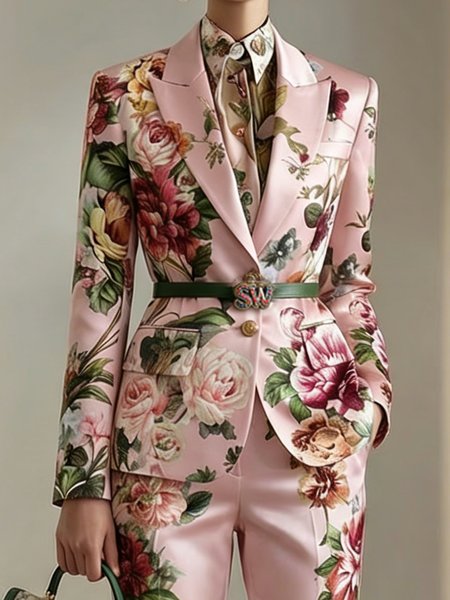 Urban Shoulder Pad Floral Lapel Collar Blazer