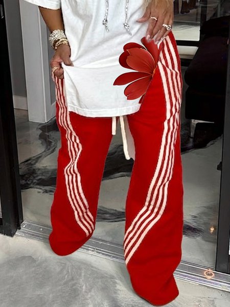 

Casual Color Block Straight Pants, Red, Pants