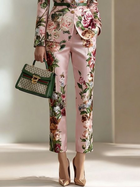 Urban Floral Split Joint Straight Pants No Belt