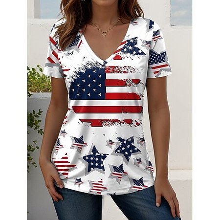 

Casual Floral V Neck Short Sleeve T-shirt, Color2, T-shirts